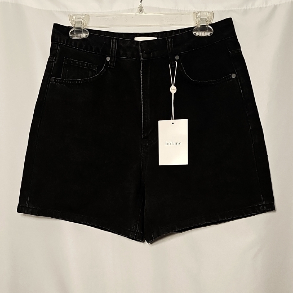 NWT bohme Womens Black 5-pocket High-rise Cotton Denim Jean Shorts M